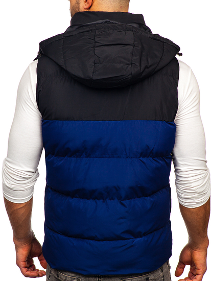 Men's Quilted Hooded Gilet Navy Blue Bolf 1189