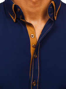 Men's Elegant Long Sleeve Shirt Navy Blue Bolf 3703