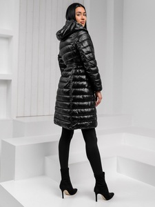 Women's Longline Quilted Winter Jacket with hood Black Bolf 5M3159A1
