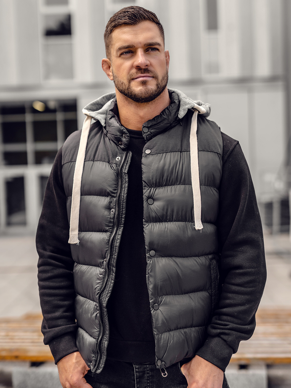 Men's Quilted Gilet with hood Black Bolf 13078A