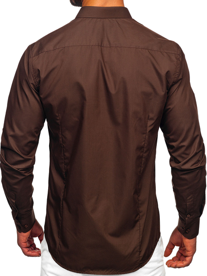 Men’s Elegant Long Sleeve Shirt Brown Bolf 1703
