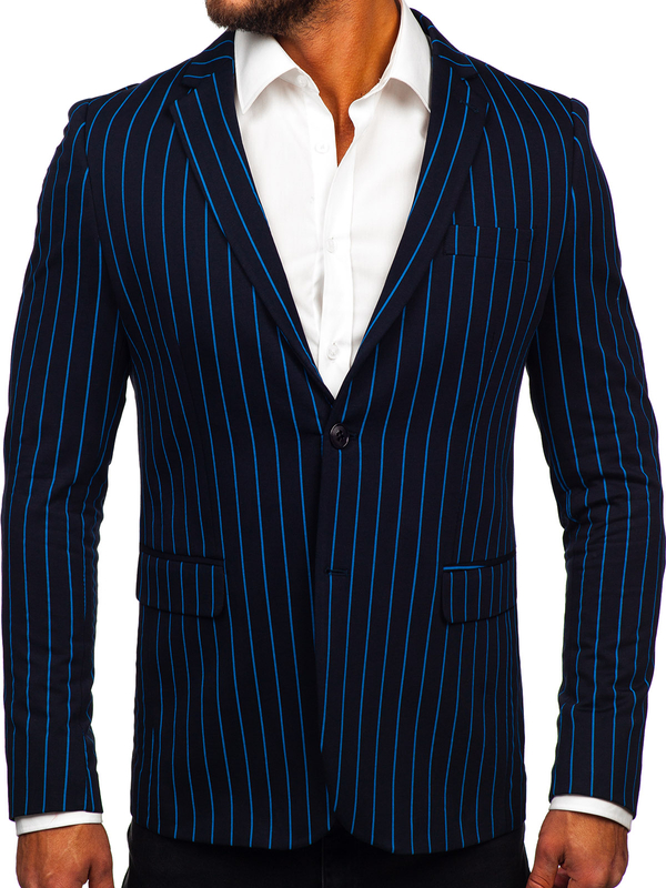 Men's Casual Striped Blazer Navy-Blue Bolf 1652