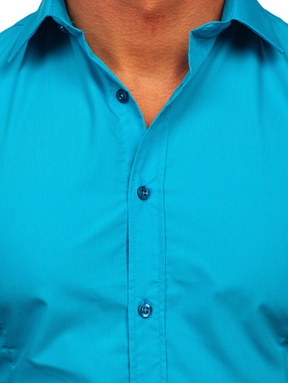 Men’s Elegant Long Sleeve Shirt Light Turquoise Bolf 1703