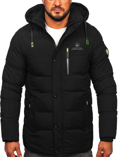 Men's Longline Quilted Winter Jacket Black Bolf 22M57