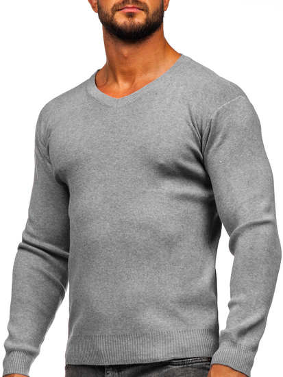 Men's Basic V-neck Sweater Grey Bolf S8533