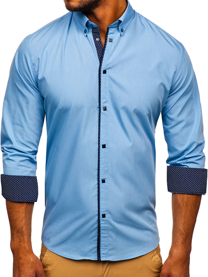 Men’s Elegant Long Sleeve Shirt Sky Blu Bolf 7724
