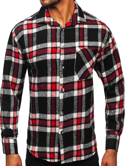 Men’s Checkered Long Sleeve Flannel Shirt Red Bolf 2025-3