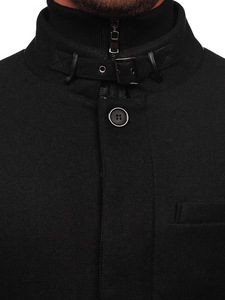 Men's Single-Breasted Winter Coat with Detachable Stand Up Collar Black Bolf 8802