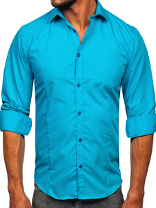 Men’s Elegant Long Sleeve Shirt Light Turquoise Bolf 1703