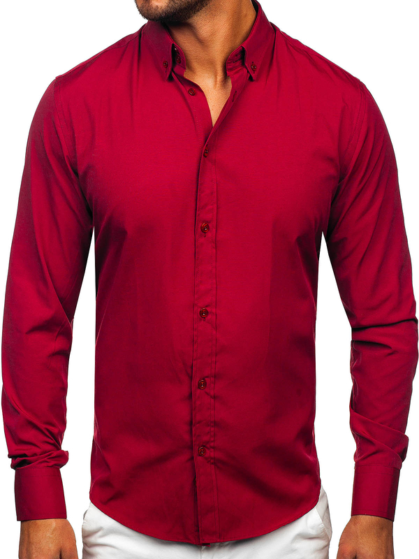 Men's Elegant Long Sleeve Shirt Claret Bolf 5821-1