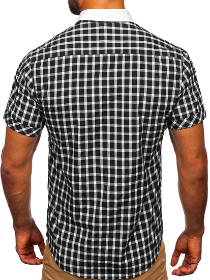Men's Elegant Checked Short Sleeve Shirt Black Bolf 5531