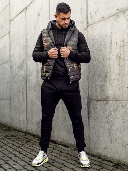 Men's Camo Quilted Gilet with hood Khaki Bolf 7106A