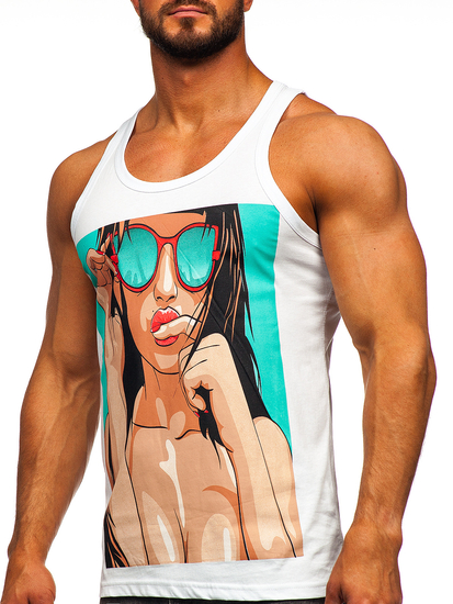 Men's Printed Boxer Tank Top White Bolf 143027