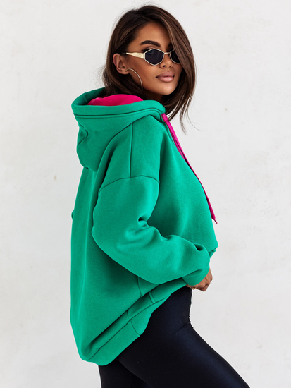 Women's Warm Kangaroo Hoodie Green Bolf 82131