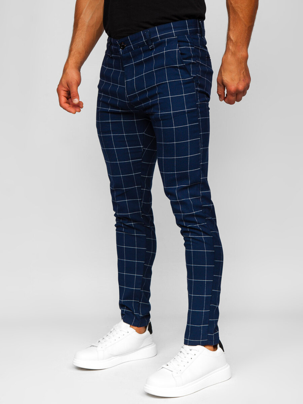 Men’s Elegant Checkered Pants Navy blue Bolf 0040