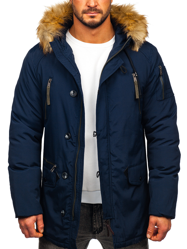 Men's Winter Parka Jacket Navy Blue Bolf 1795 