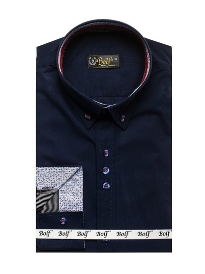 Men's Elegant Long Sleeve Shirt Navy Blue Bolf 8839