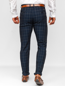 Men's Checkered Textile Chinos Navy Blue Bolf KA9023