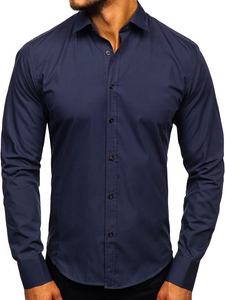 Men’s Elegant Long Sleeve Shirt Navy blue Bolf 1703