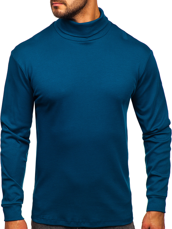 Men's Basic Polo Neck Sweater Teal Blue Bolf 145347-1