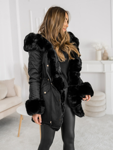 Women's Winter Parka Jacket with hood Black Bolf B553