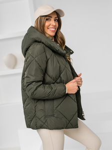 Women's Quilted Winter Jacket with hood Khaki Bolf 5M3175