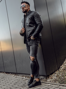 Men's Leather Biker Jacket Black Bolf 11Z8002