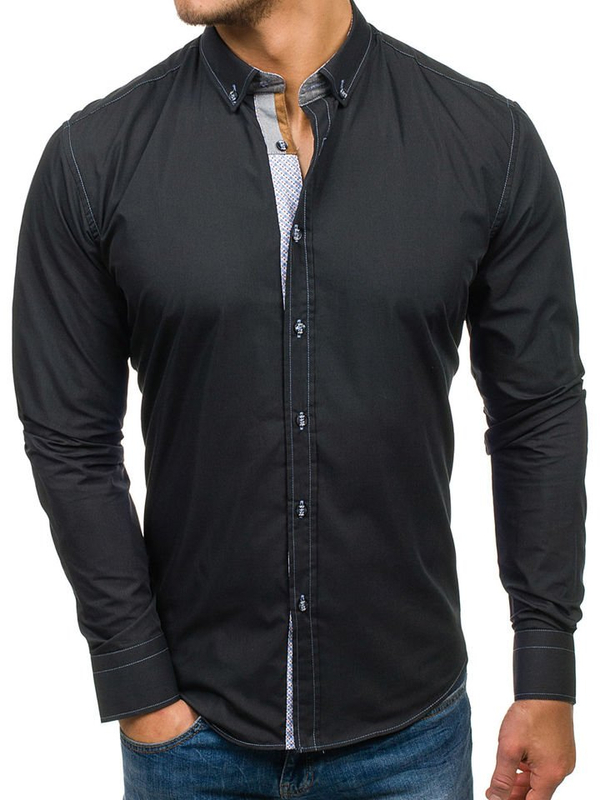 Men's Elegant Long Sleeve Shirt Black Bolf 5777