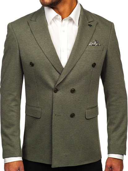 Men's Double-breasted Elegant Suit Jacket Green Bolf 005
