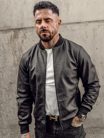 Men's Leather Bomber Jacket Black Bolf 3A65A