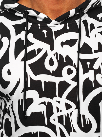 Men's Printed Kangaroo Hoodie Black-White Bolf 8B1152