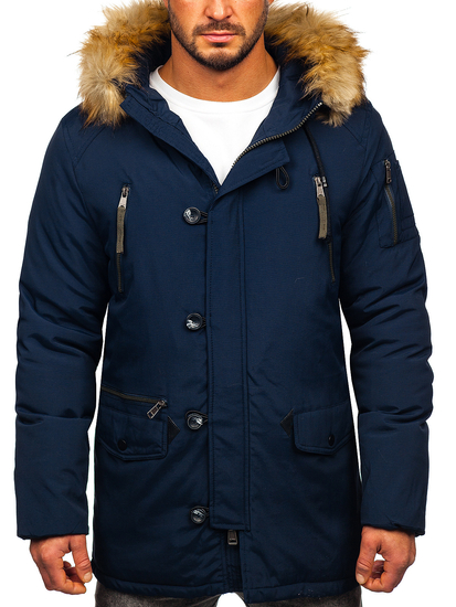 Men's Winter Parka Jacket Navy Blue Bolf 1795
