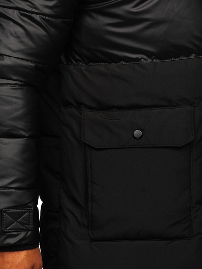 Men's Longline Winter Quilted Jacket Black Bolf 22M62