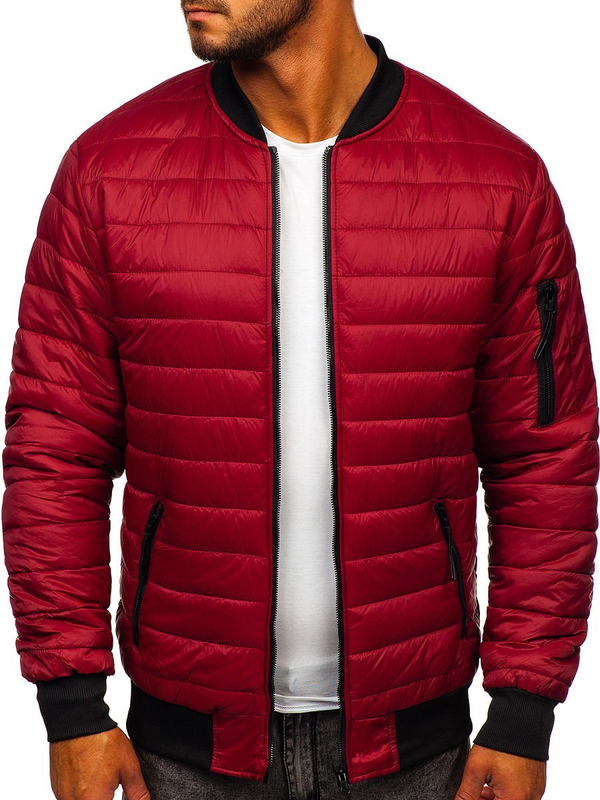 Men's Lightweight Quilted Bomber Jacket Claret Bolf MY-02A