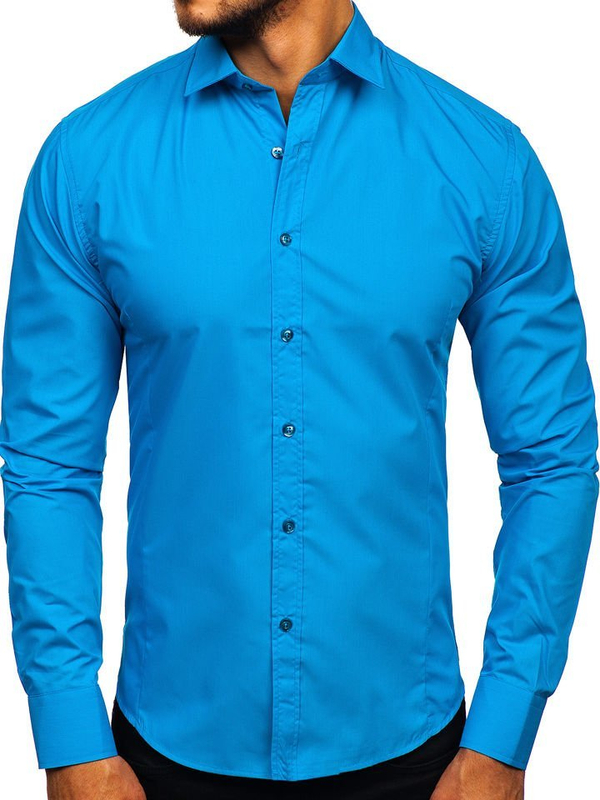 Men’s Elegant Long Sleeve Shirt Turquoise Bolf 1703