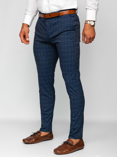 Men's Checkered Chino Pants Navy Blue Bolf 0035