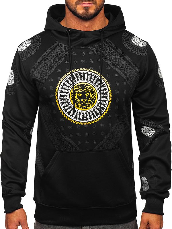 Men's Printed Kangaroo Hoodie Black Bolf 8B990