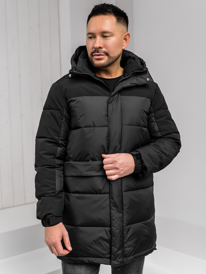 Men’s Longline Quilted Winter Jacket with hood Black Bolf 31M5016A1