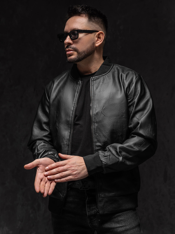 Men's Leather Bomber Jacket Black Bolf 3A66A1
