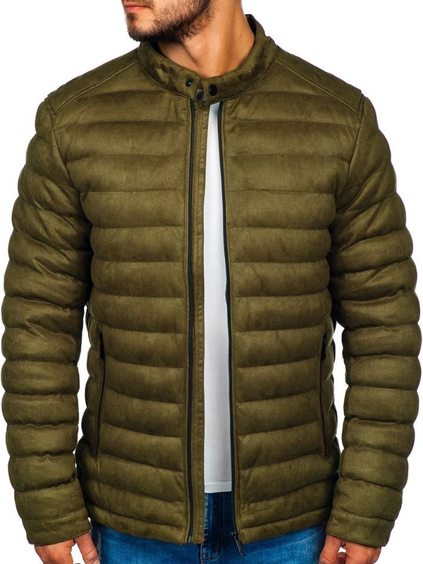 Men's Quilted Transitional Leather Jacket Khaki Bolf 5586