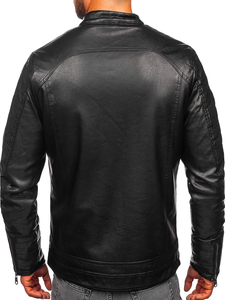 Men's Warm Leather Biker Jacket Black Bolf 92531
