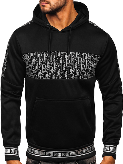 Men's Warm Printed Hoodie Black-Silver Bolf HM526