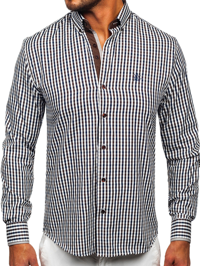 Men’s Checkered Long Sleeve Vichy Shirt Brown Bolf 4712