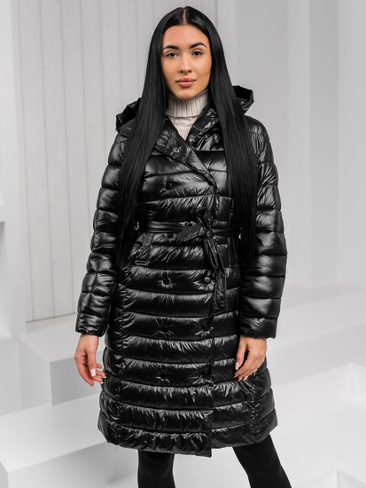 Women's Longline Quilted Winter Jacket with hood Black Bolf 5M3159A1