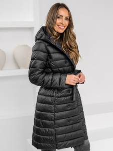 Women’s Longline Winter Quilted Jacket with hood Black Bolf 5M3159A