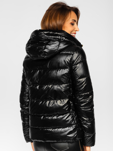 Women's Reversible Quilted Hooded Jacket Black Bolf P6631