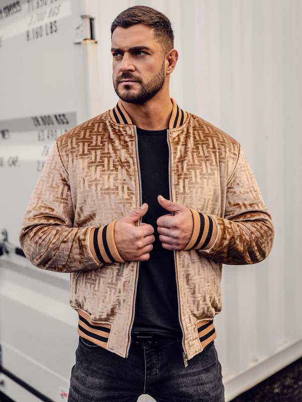 Men's Reversible Winter Baseball Bomber Jacket Camel Bolf 3B105