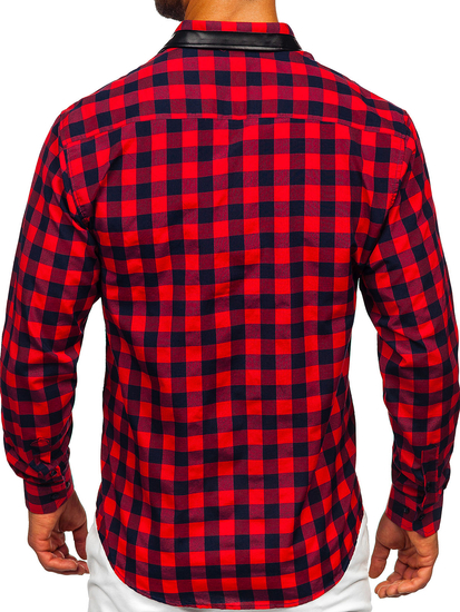Men's Checkered Long Sleeve Shirt Red Bolf 19605
