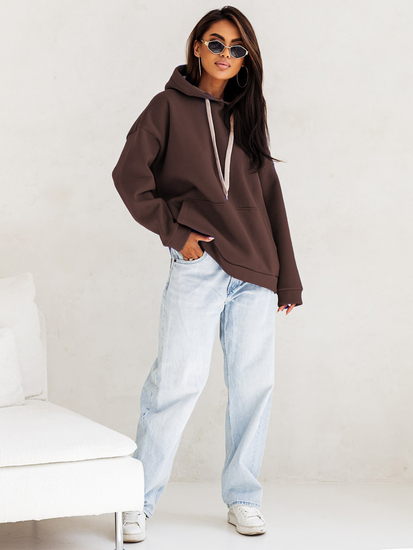 Women's Warm Kangaroo Hoodie Chocolate Bolf 82131