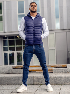 Men's Quilted Gilet with hood Navy Blue Bolf LY36A